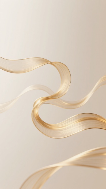 极简主义抽象背景，柔和的米白色渐变基调，画面中央由流畅飘逸的金色线条构成主体，线条呈现出优雅的波浪状曲线，相互交织缠绕，线条边缘带有细腻的高光光泽，整体光影柔和均匀，营造出宁静、高级、现代的氛围，金色线条具有金属般的质感与细腻的纹理，构图简洁大方，视觉焦点突出，传递出简约而不失精致的设计感。预览效果