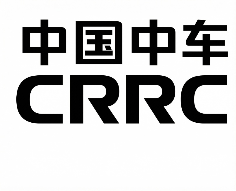 根据参考图生成黑白文字剪影标志，包含汉字“中国中车”和英文“CRRC”，文字形态与参考图一致，极简矢量风格，纯黑白，无多余装饰，笔画清晰规整，符合logo设计的极简主义和几何构建原则，白色背景预览效果