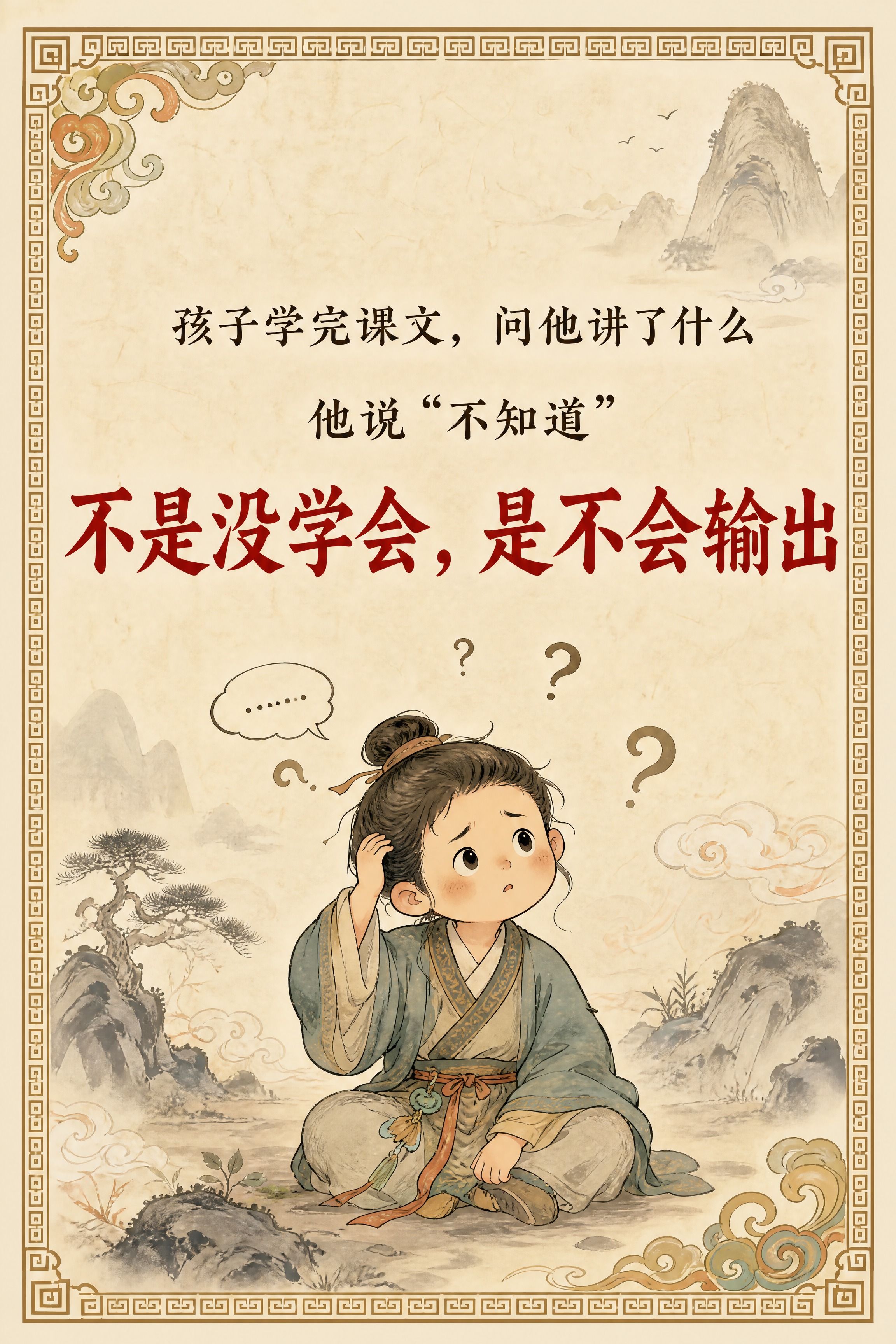 小红书笔记内页，痛点插画，国风山海经风格，米黄色宣纸纹理背景、… - 图片创意预览