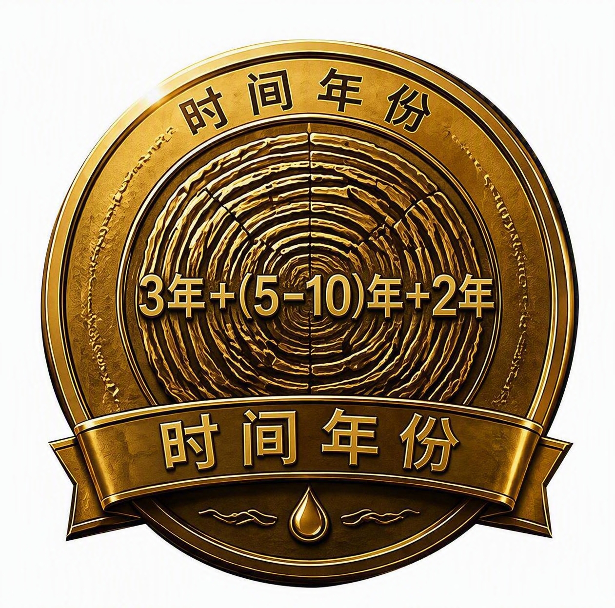 基于参考图中的时间年份金色徽章，将徽章中央年轮内的文字"3+5… - 图片创意预览