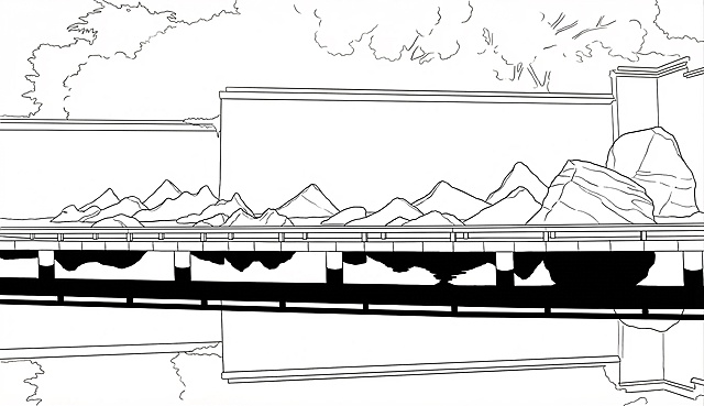 描摹图片里的片石假山形状，制作线稿描摹图，保留片石的轮廓和错落排布