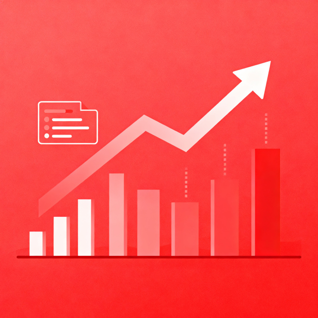 现代电商流量推广主题PPT插画，红色简约背景，扁平化设计，包含箭头和数据元素，适配电商PPT使用预览效果