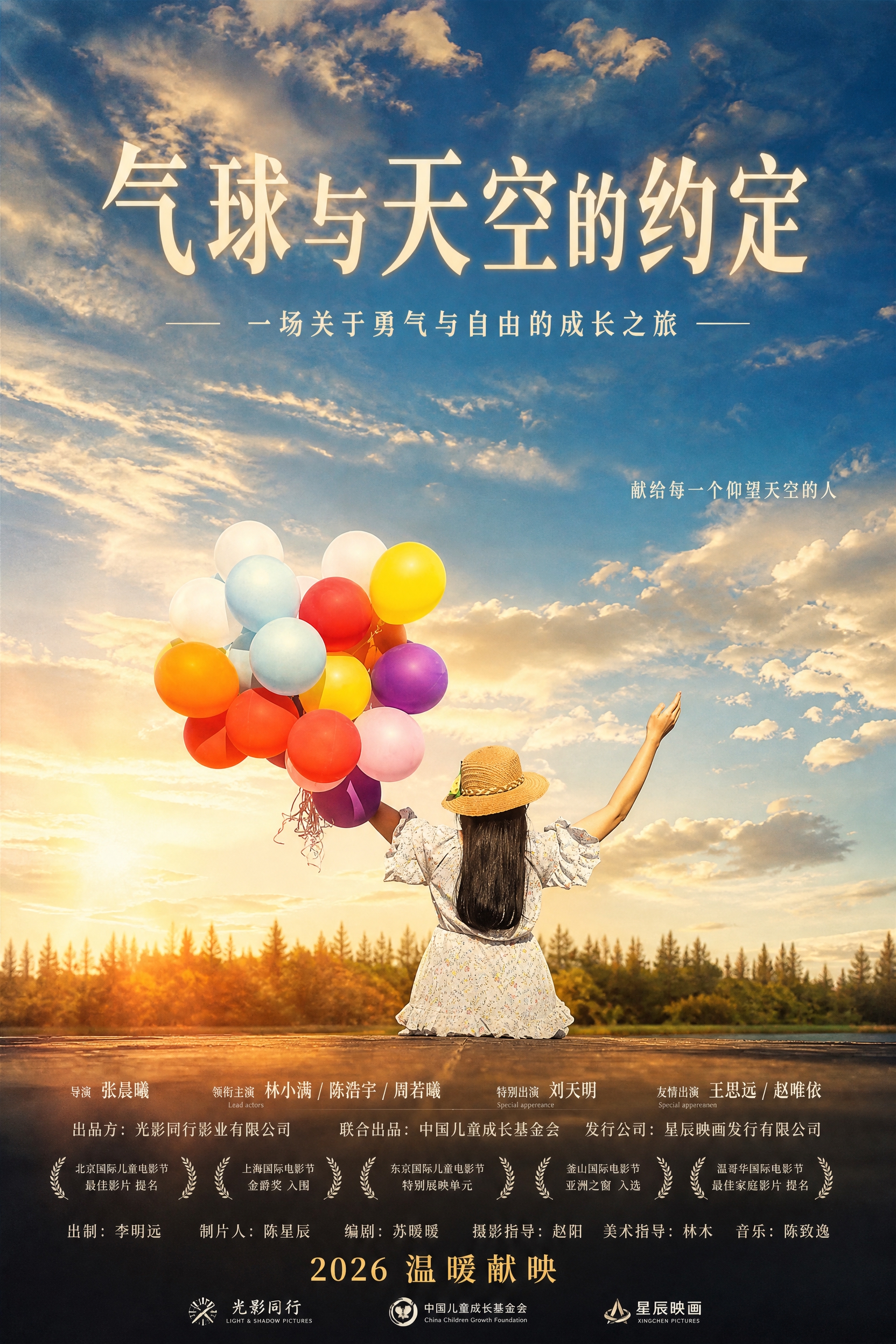 将这张图片制作成治愈系成长电影海报，竖版2:3比例。画面保留女… - 图片创意预览