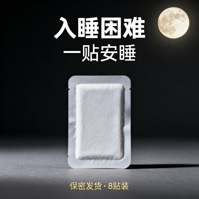 [主图 1] 舒眠贴产品首图，适配深色背景强对比风格。[氛围风格] 沉静助眠氛围，极简高级电商风。[画质] 商业摄影质感，光线柔和通透，产品清晰真实，画面干净高级。[元素] 舒眠贴产品居中放置，深灰近预览效果