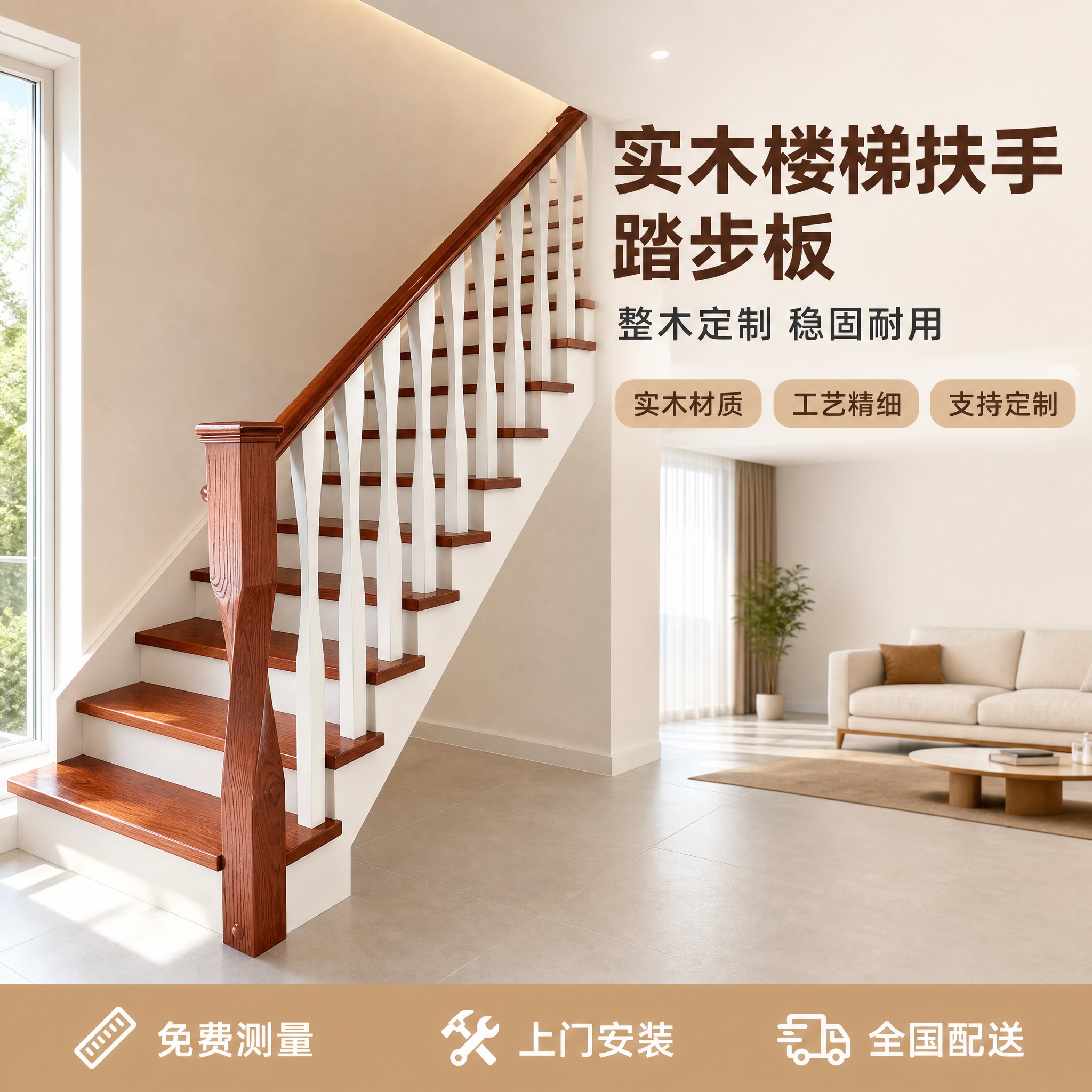 [主图-1] 真实家装空间效果图首图，展示实木楼梯扶手+实木踏… - 图片创意预览
