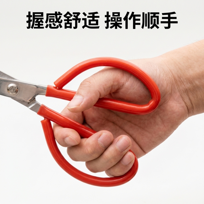 [主图 4] 不锈钢黄鳝夹实际握持操作展示。
[氛围风格] 真实操作，直观展示使用手感。
[画质] 清晰真实商业摄影，画面干净高级。
[元素] 成年人手掌握住黄鳝夹红色实心握柄，展示实际操作握感，黄鳝预览效果