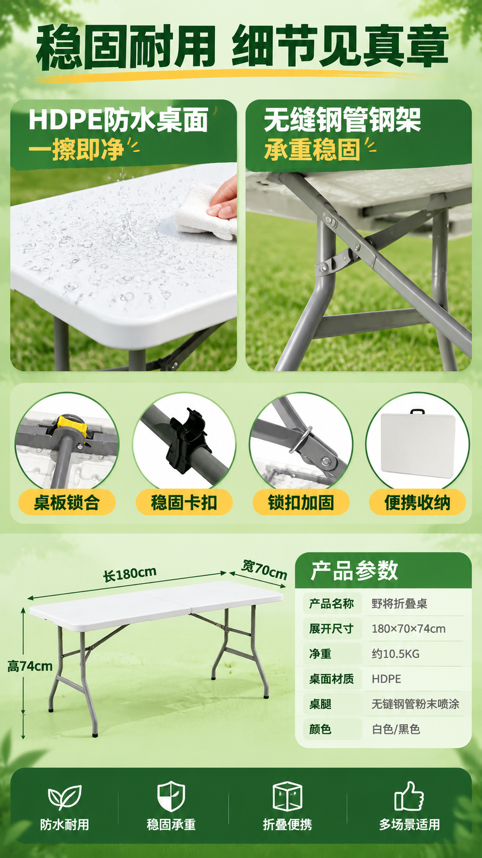 [商品] 使用【图3】白色野将折叠桌；保留长方形对折桌面、灰色… - 图片创意预览