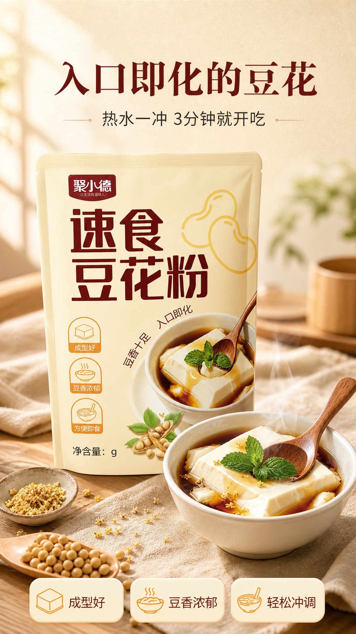[商品] 使用【图1】聚小德速食豆花粉包装正面（主视觉）与【图… - 图片创意预览