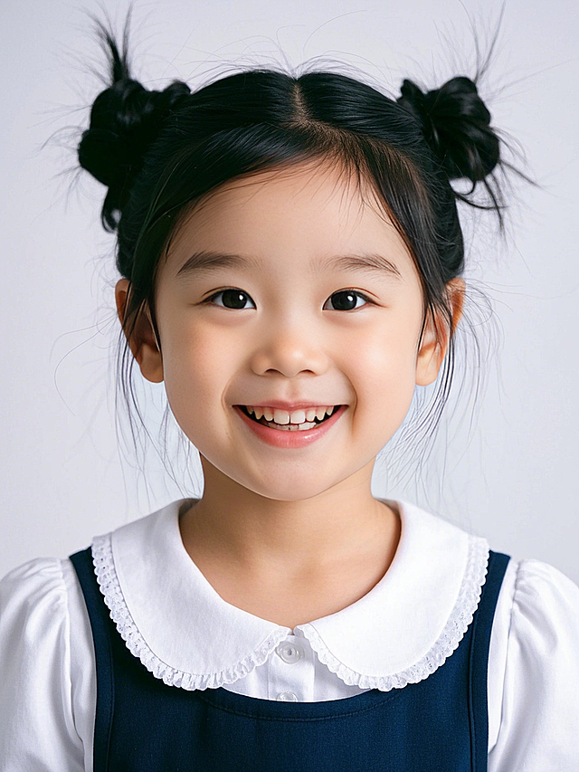 可爱的小女孩，白底证件照