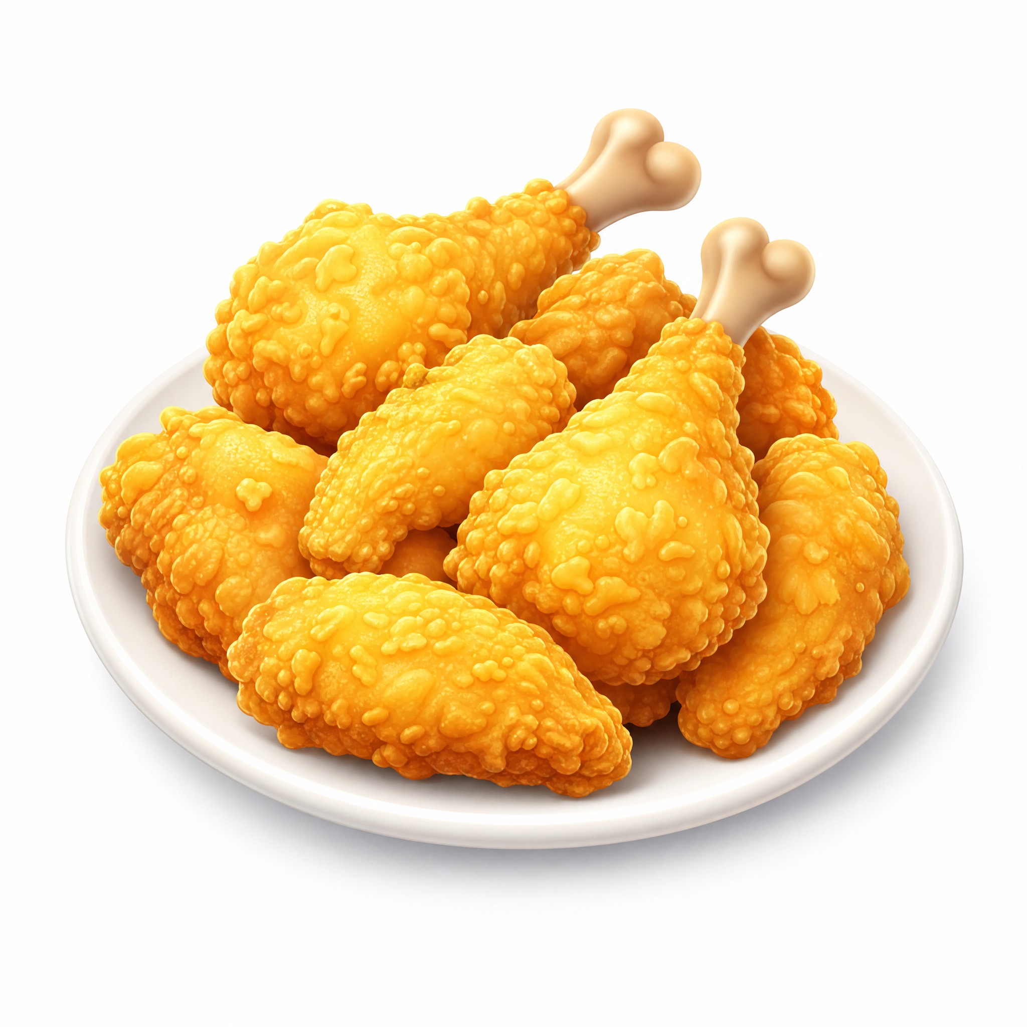 3D卡通风格的炸鸡图标，一盘金黄色炸鸡腿和鸡翅，外皮酥脆，放在… - 图片创意预览