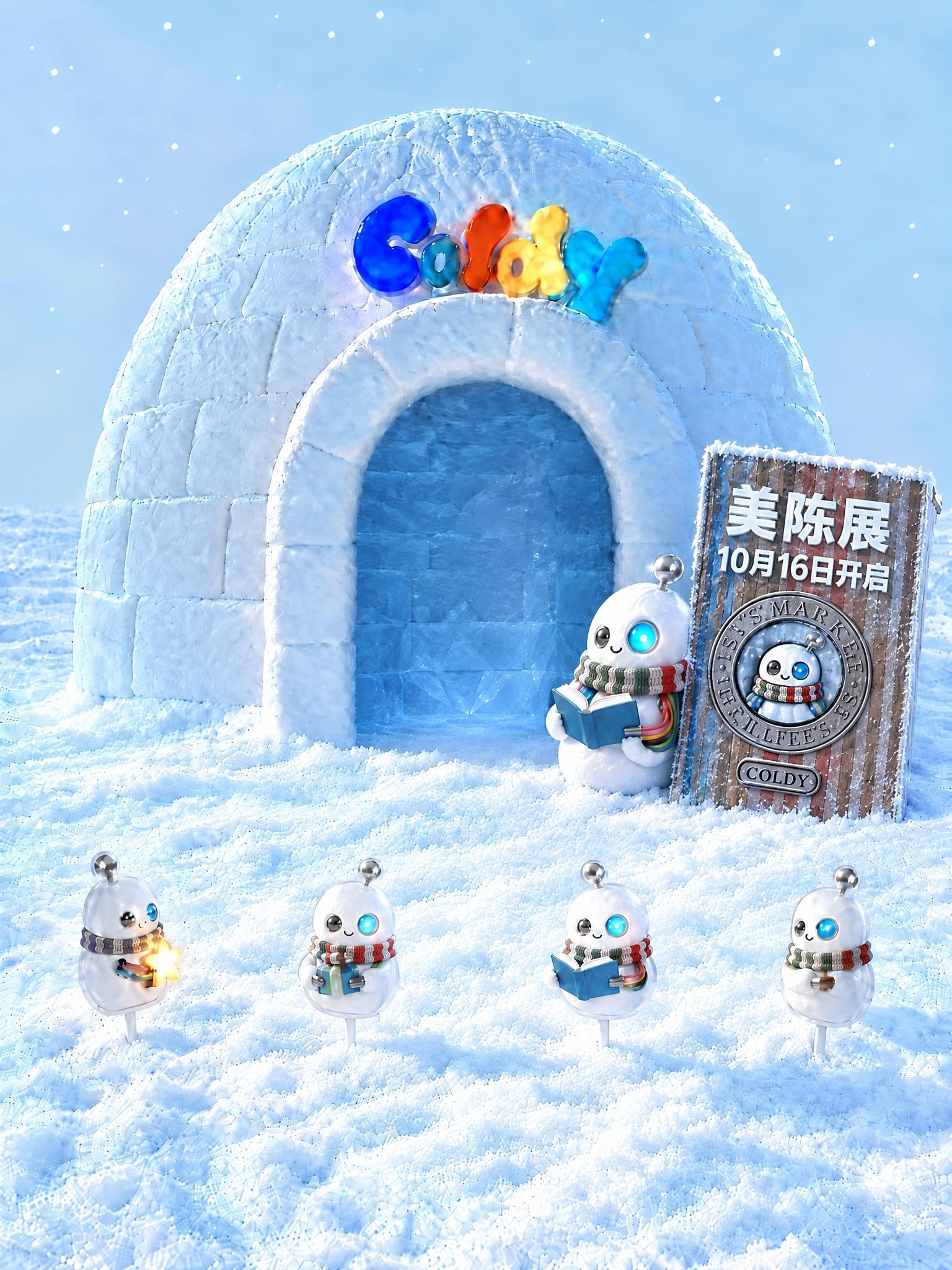 将画面右侧门边的美陈展牌子和旁边的小雪人玩偶等比例放大，调整到… - 图片创意预览
