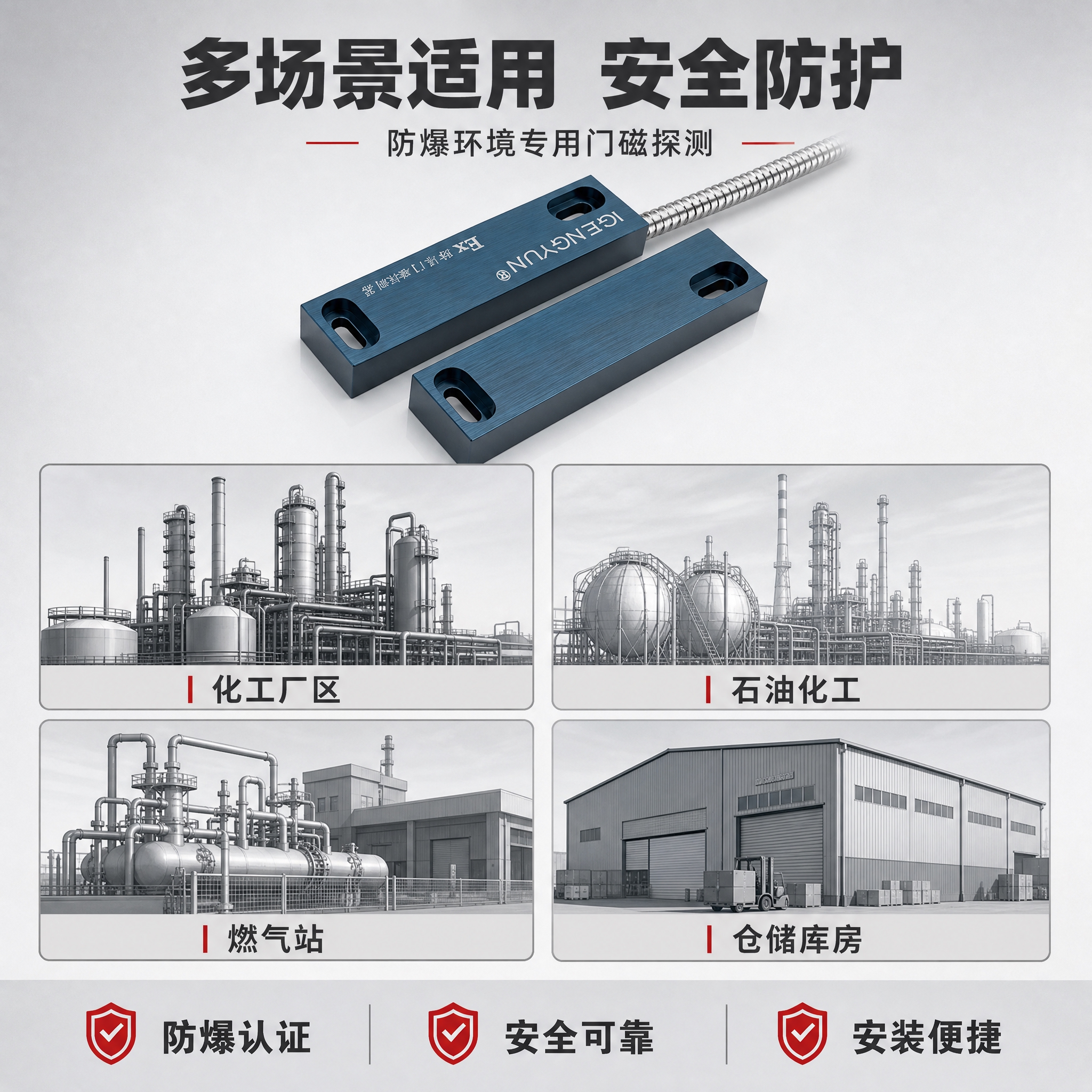 [主图-4] 应用场景图，主题为防爆门磁适用场景展示，说明产品… - 图片创意预览