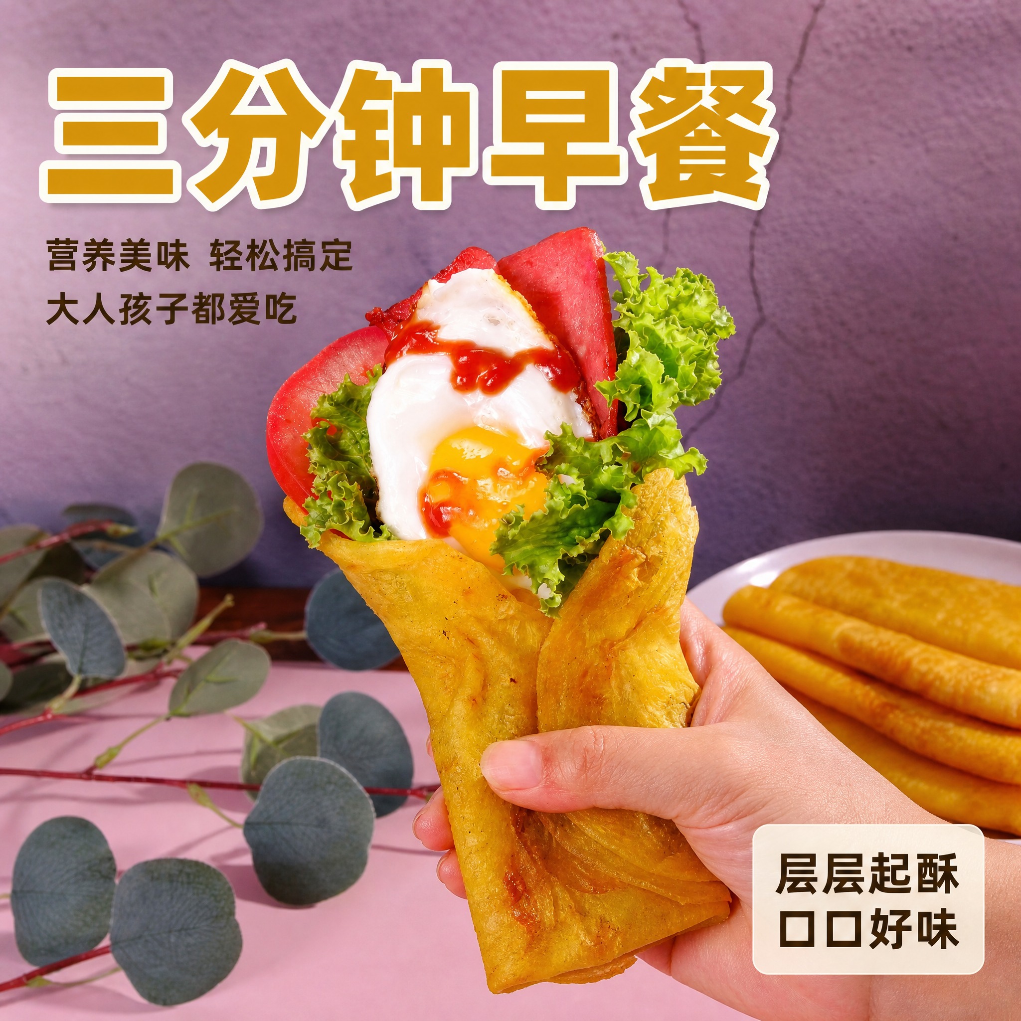[主图-5] 大黄米手抓饼食用场景图，突出早餐场景与手持食用的… - 图片创意预览