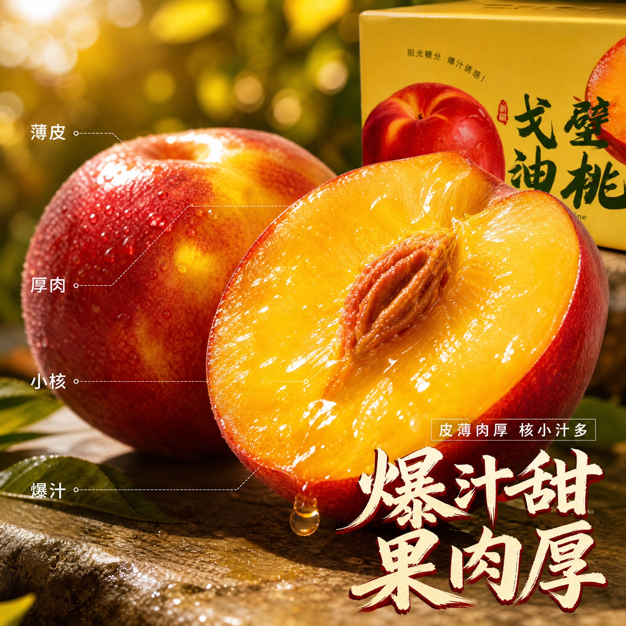 [主图-3] 新疆戈壁油桃礼盒 细节微距爆汁展示 [统一基调]… - 图片创意预览