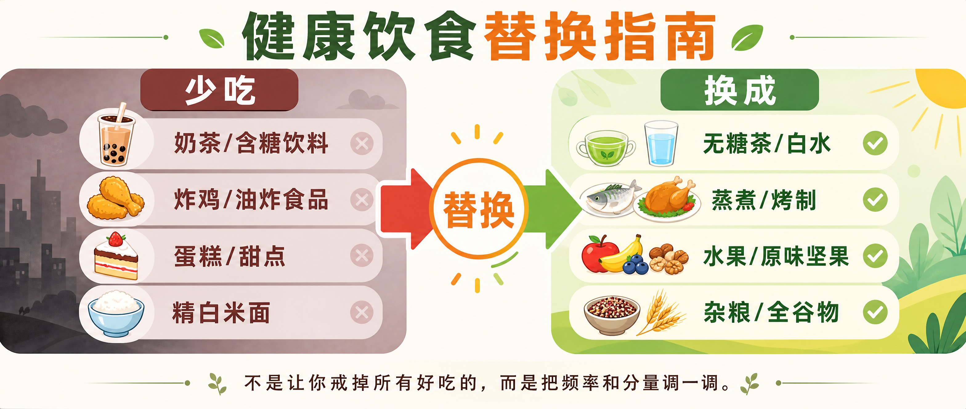 公众号封面横版海报，扁平插画风格，左右对比结构，中间用箭头和"… - 图片创意预览
