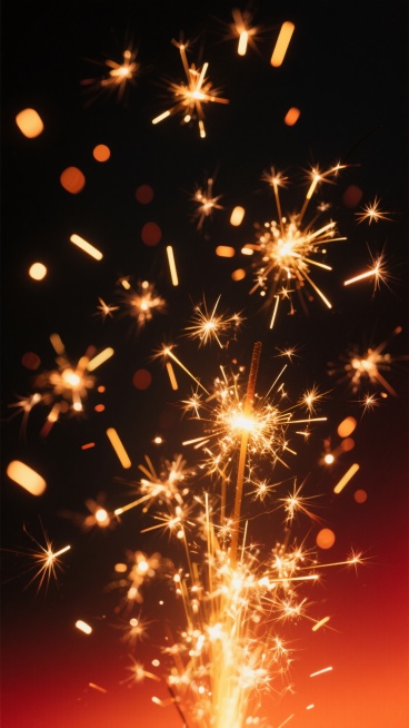 黑色背景上，无数明亮的橙黄色火花向上飞舞，呈现出自然、随机的分布状态，火花大小不一，有的明亮耀眼，有的带着长长的金色尾迹，整体营造出热烈、动感而又略带神秘的氛围，光线从下方向上逐渐减弱，底部有温暖的橙红色光晕过渡，画面充满动态的视觉张力，仿佛能感受到火花迸发时的瞬间能量。预览效果
