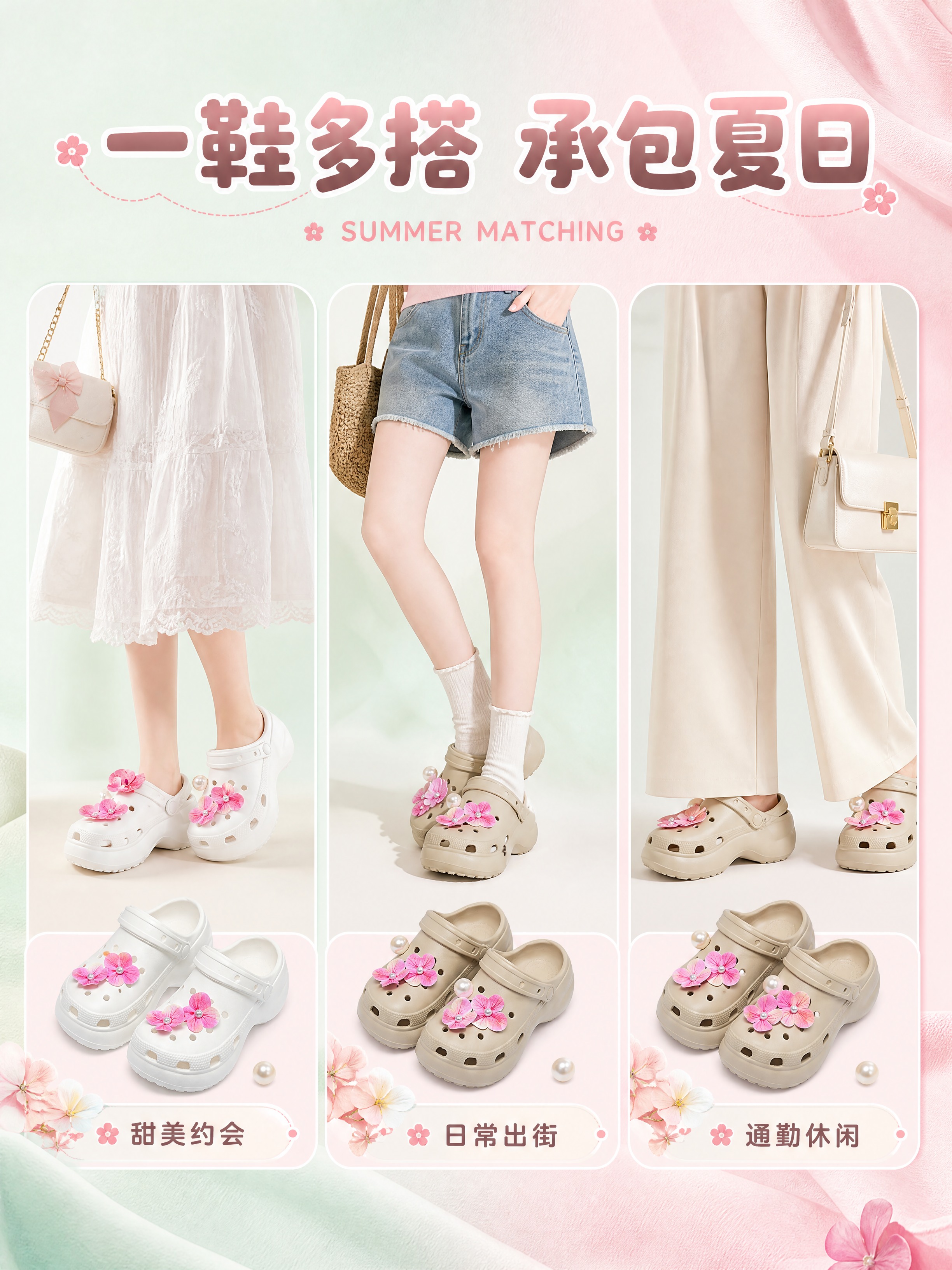 [商品] 使用【图1】云朵白厚底洞洞鞋 + 【图2】奶茶杏厚底… - 图片创意预览