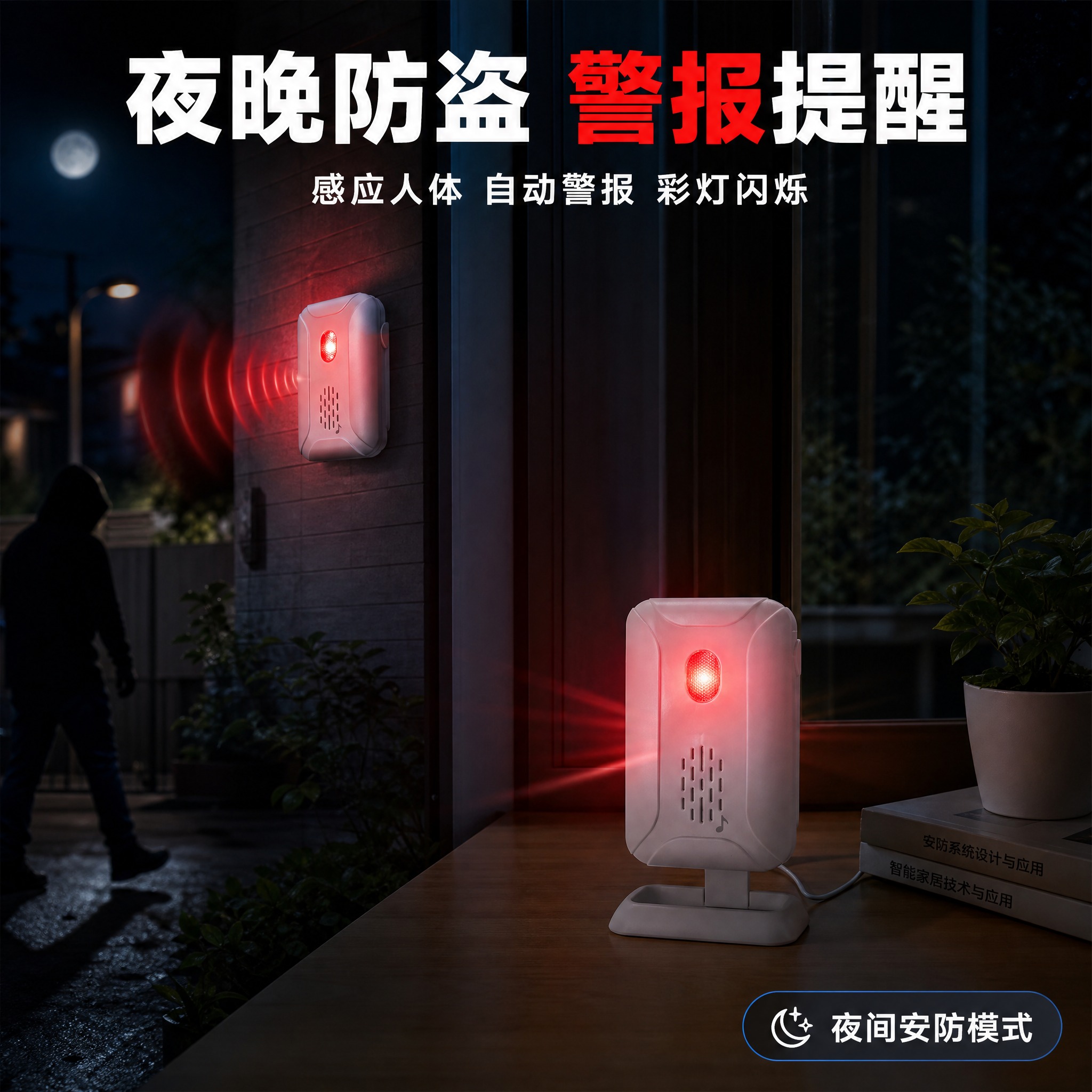 [主图-5] 分体式门铃 夜晚防盗警报场景。 [统一基调] 国… - 图片创意预览