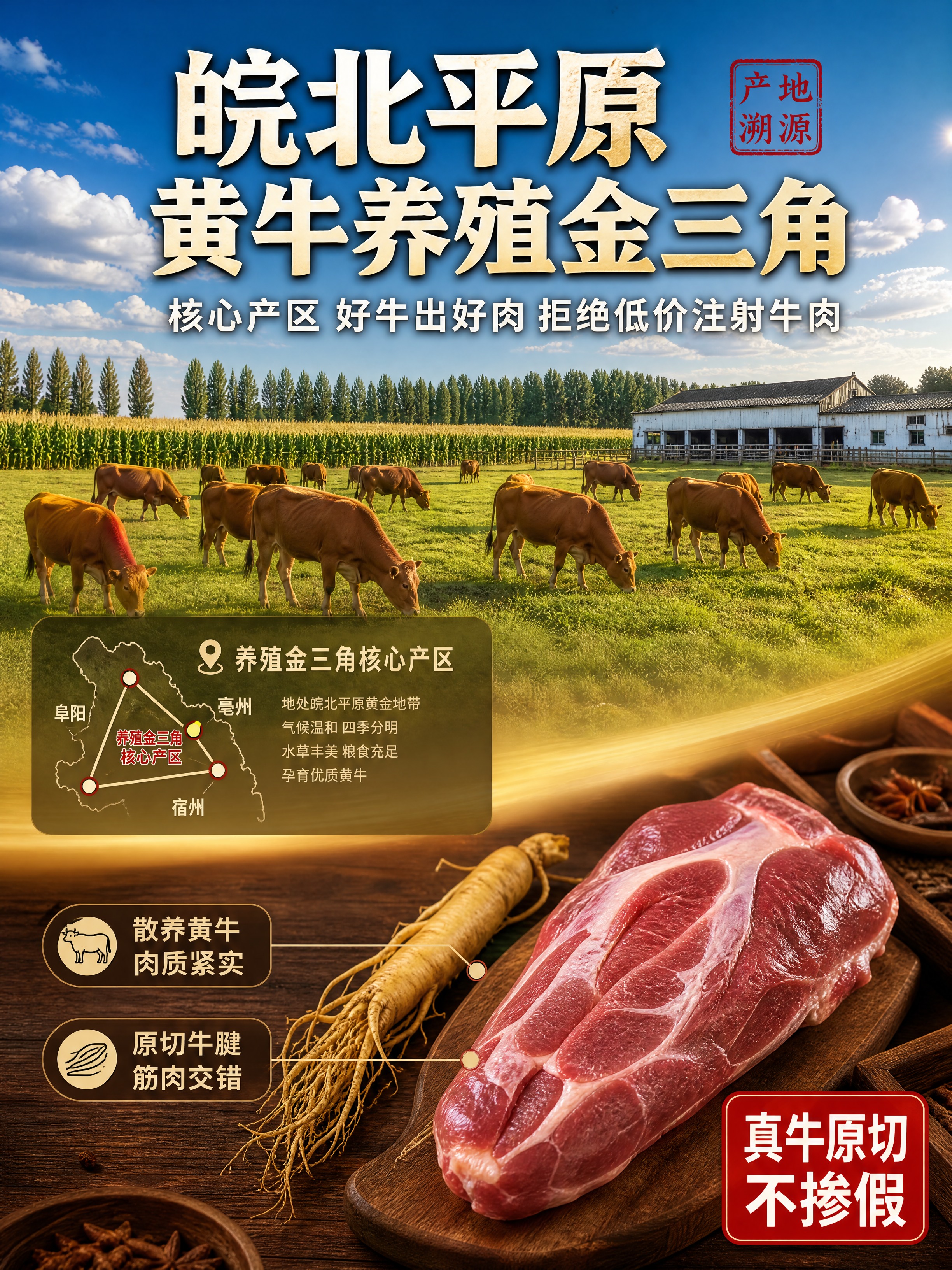 [商品] 本页为产地溯源专张，以皖北黄牛养殖场景为主，产品图作… - 图片创意预览