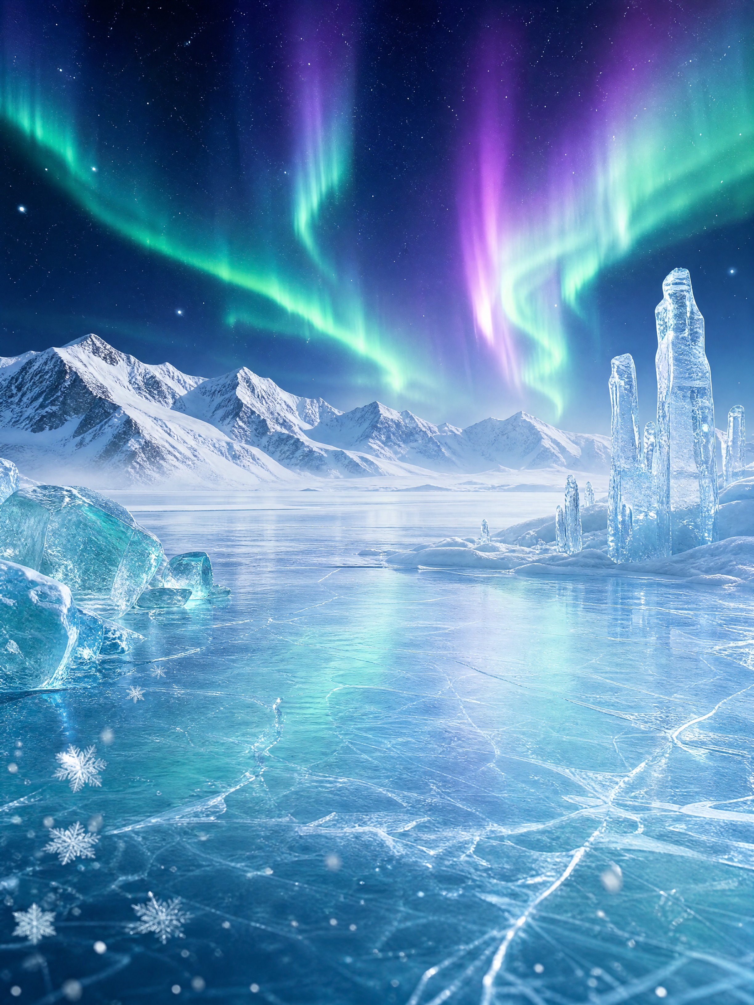 雪山极地场景，竖版构图。 主体：画面中央偏下位置留出大面积空白… - 图片创意预览