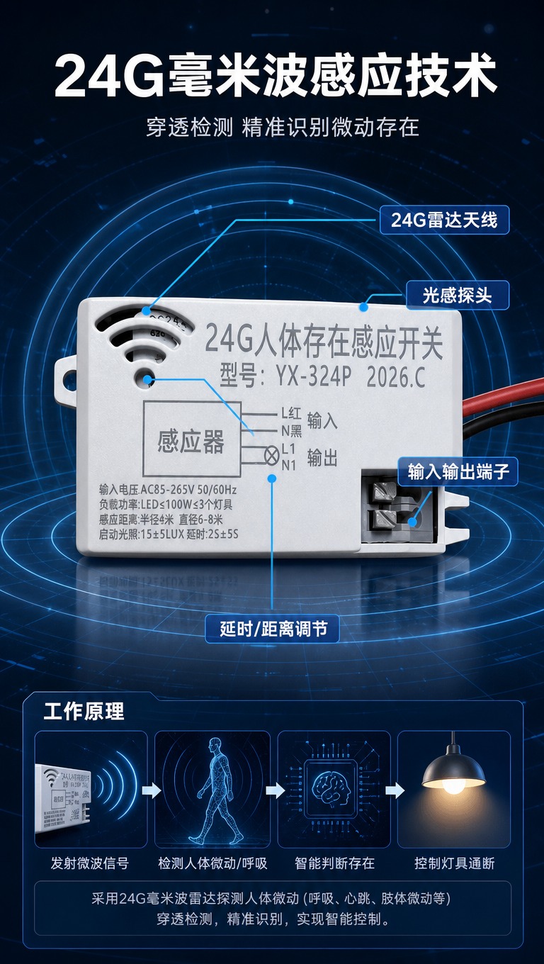 [商品] 使用【图1】24G人体存在感应开关（型号YX-324… - 图片创意预览