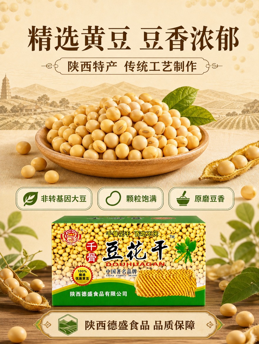 [商品] 使用【图9】豆花干外包装箱图 + 黄豆原料视觉元素；… - 图片创意预览