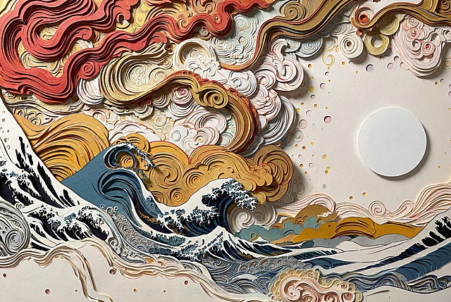 把这个画面改成剪纸浮雕的立体效果
