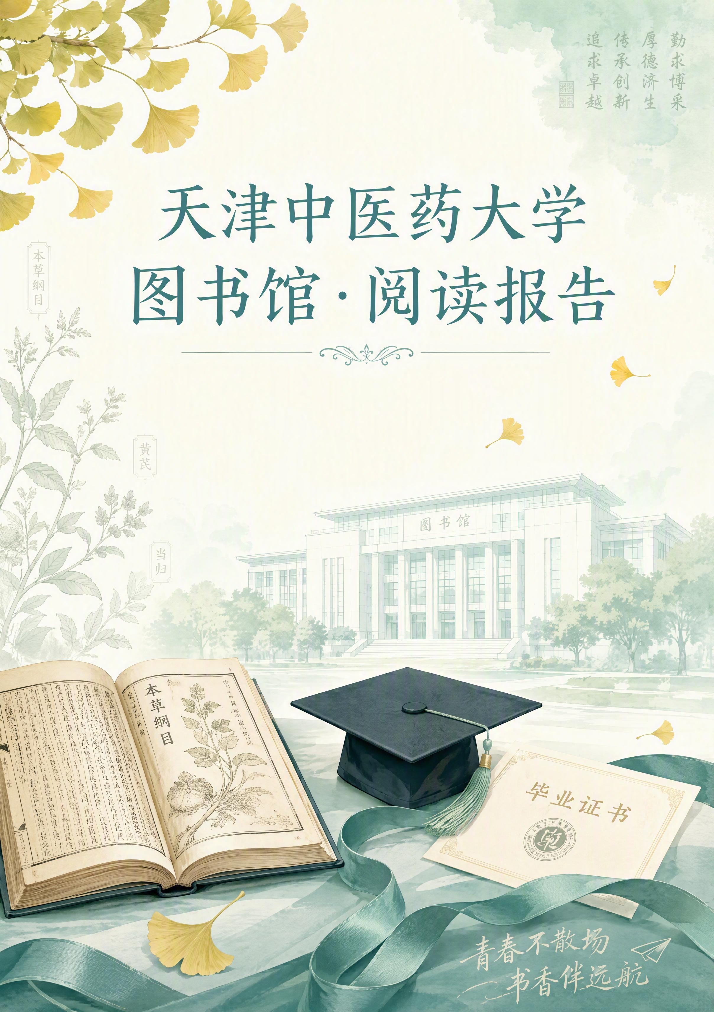 青春校园风阅读报告封面设计，竖版A4比例。主色调为青绿色和米白… - 图片创意预览