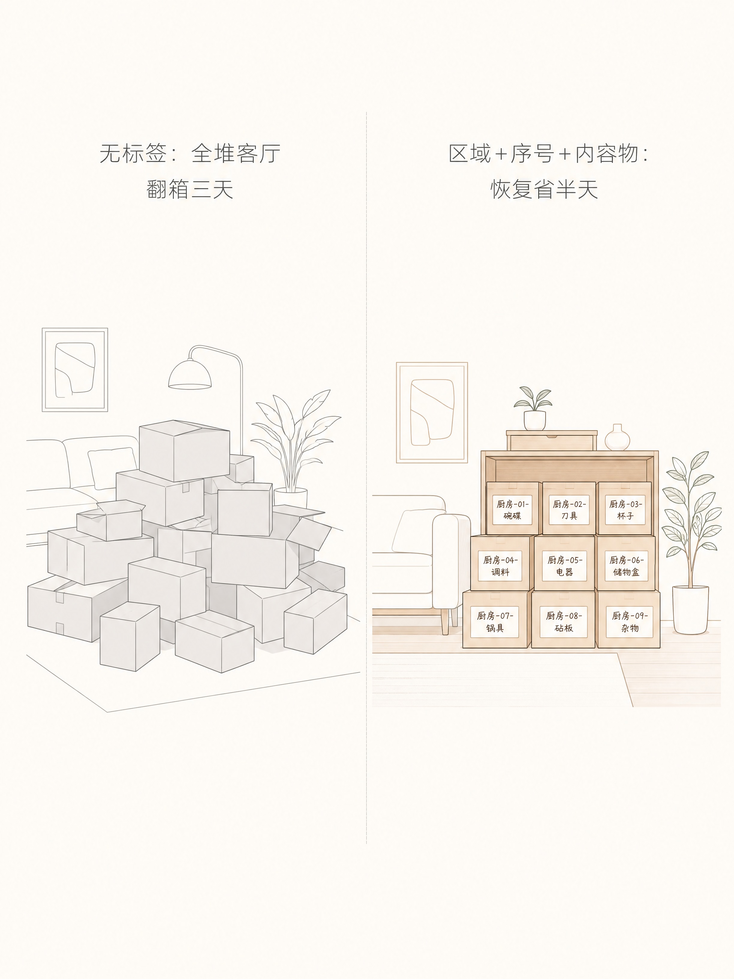 竖版3:4小红书对比图风格，米白纯色背景，画面左右对半分，中间… - 图片创意预览