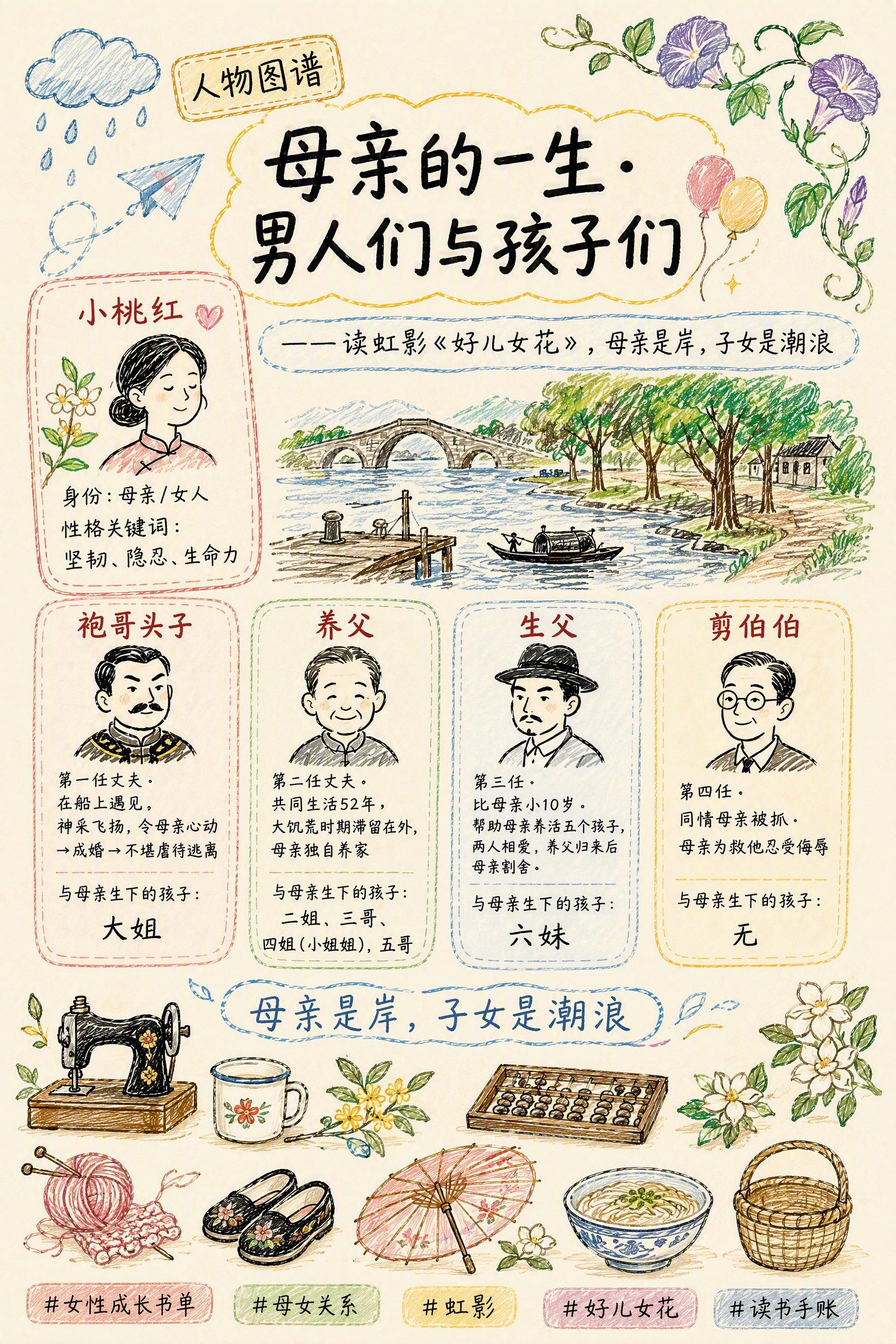 参考图二的彩色蜡笔手绘读书手账风格，提取图一的全部文字内容和人… - 图片创意预览