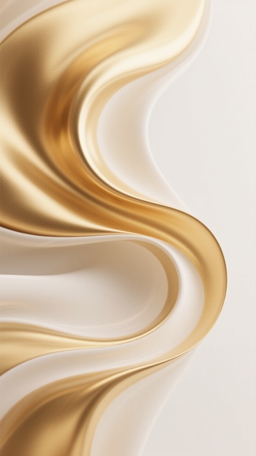 高端抽象流体设计，金色与米白色渐变交织的丝绸质感波浪，流畅动感的曲线形态，细腻的高光与阴影层次，柔和优雅的光线反射，极简主义构图，纯净背景凸显主体，传达奢华与高级感的视觉艺术。预览效果