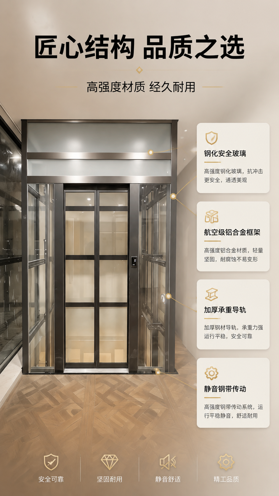 [商品] 使用【图4】金属框玻璃家用电梯（走廊安装场景）；保留… - 图片创意预览