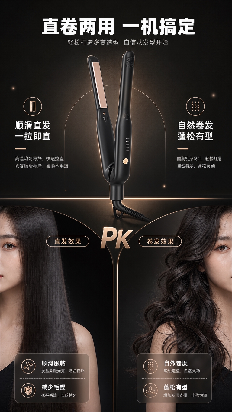[商品] 使用【图1】【图3】黑色直卷两用电烫发板；保留整体造… - 图片创意预览