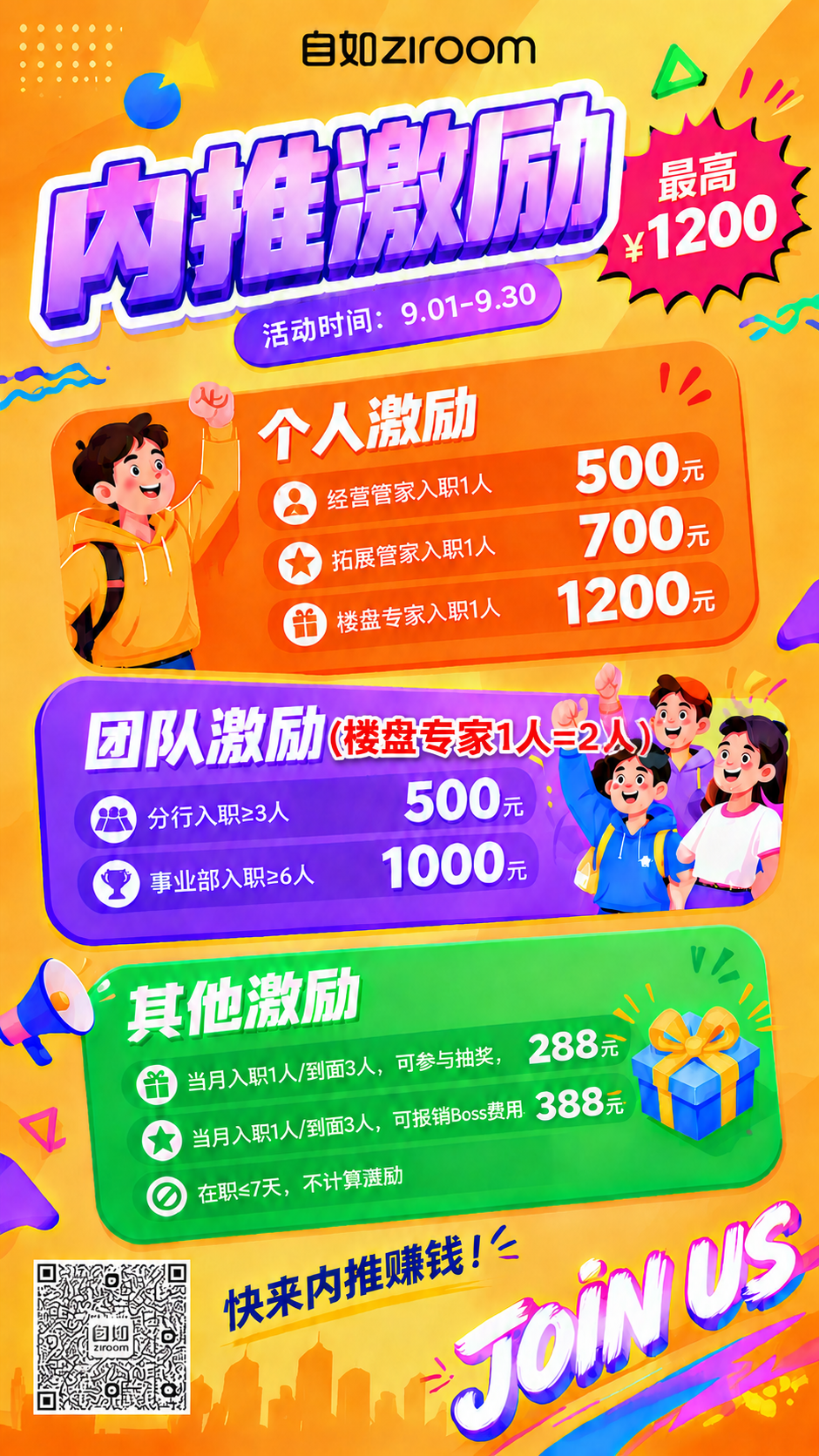 修改这张活力潮流风内推激励海报：将团队激励标题后面的"(楼盘专… - 图片创意预览