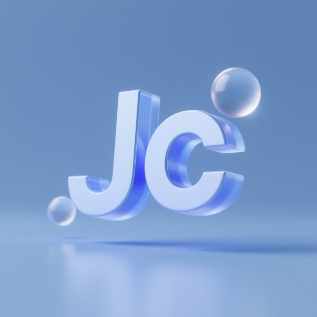微软风格数字信息可视化logo，主体为“Jc”字母组合，3D立体风格，浅蓝色纯色背景，光感柔和，悬浮球形高光元素，未来感，科技感，数字金融氛围，适用于智能生活、数据流、信息可视化主题预览效果
