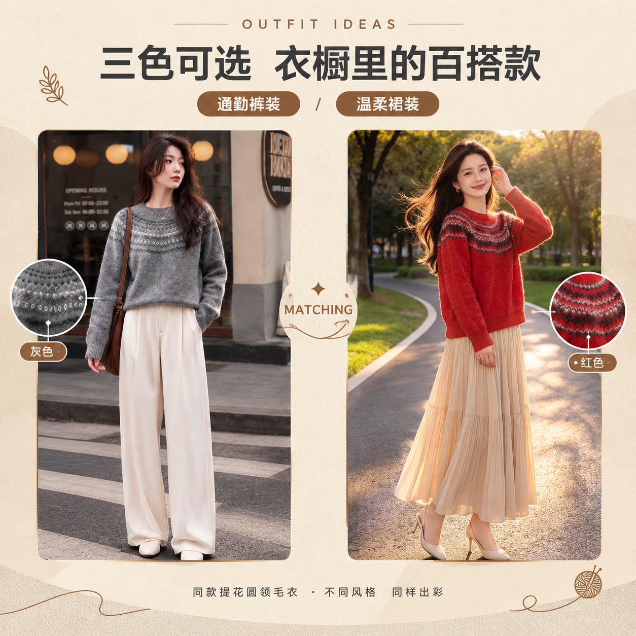[商品] 使用【图1】灰色、【图3】红色费尔岛提花圆领毛衣，保… - 图片创意预览