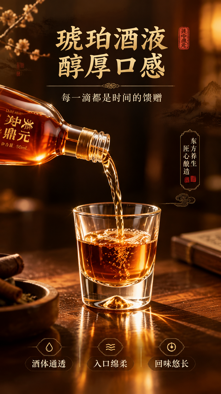[商品] 使用【图1】美中鼎元50ml品鉴装酒瓶局部与酒液；保… - 图片创意预览