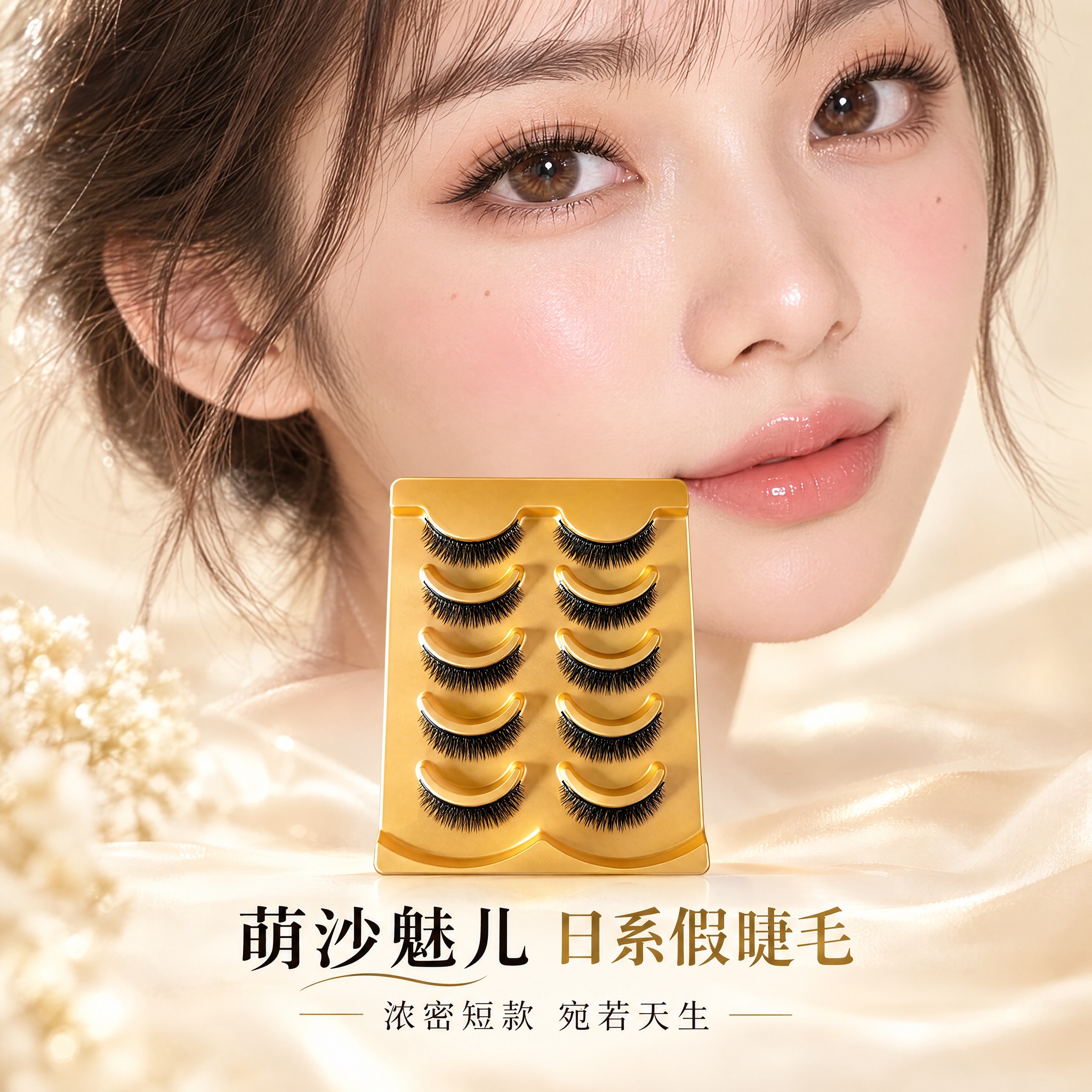 淘宝天猫电商主图，1:1正方形，日系妆容风格，画面有人物模特、… - 图片创意预览