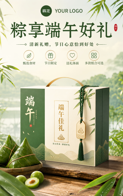 端午节粽子礼盒促销宣传清新国风电商竖版海报预览效果