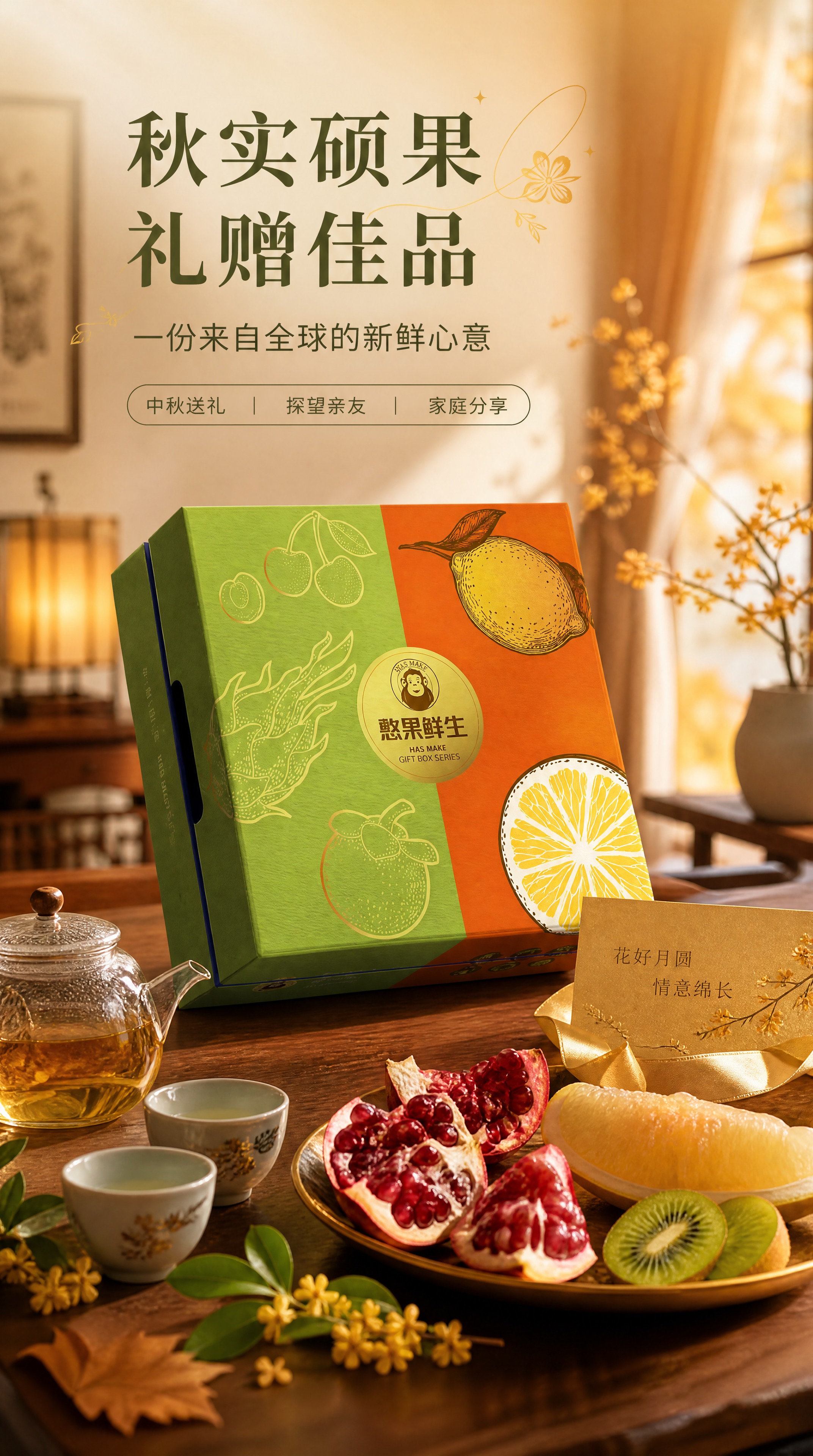 [商品] 使用【图1】憨果鲜生水果礼盒做礼赠场景展示；保留礼盒… - 图片创意预览