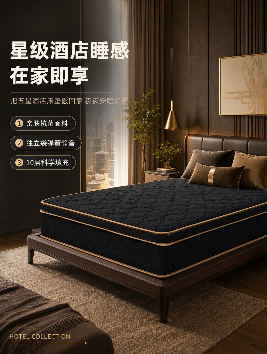 [商品] 使用【图1】黑色金边星级酒店床垫；商品处理：保留床垫… - 图片创意预览