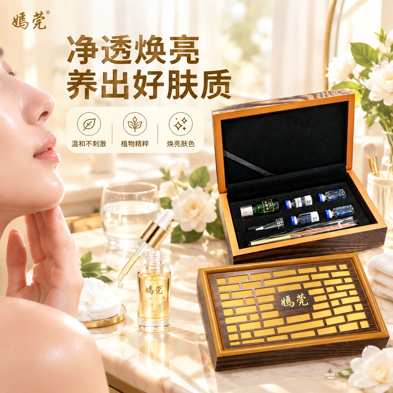 [主图-5] 使用场景与焕亮效果 居家护肤场景 展示产品使用后… - 图片创意预览