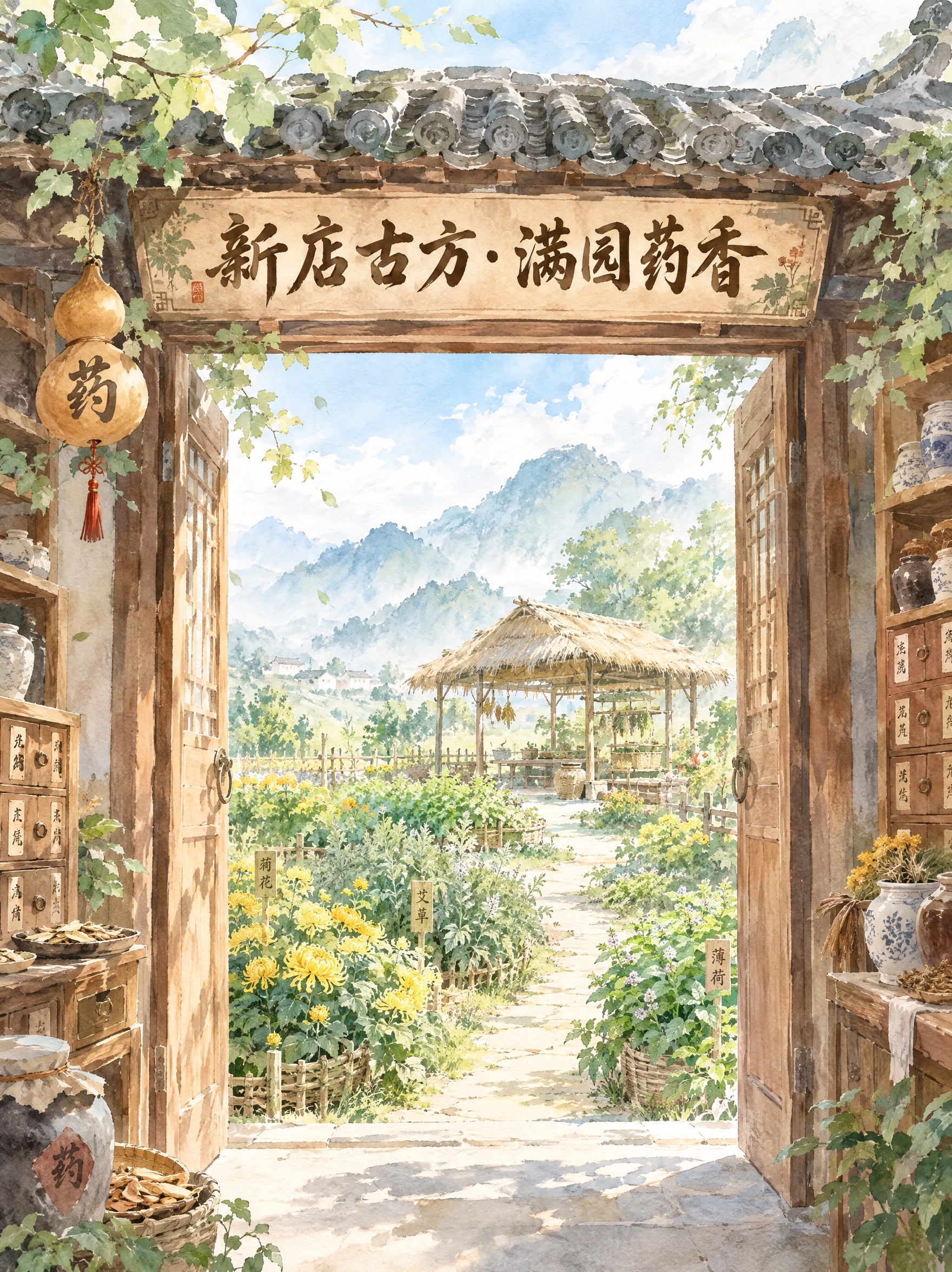 国风写意水彩风格，无描边，纯水墨晕染表现，桌游竖版封面设计，竖… - 图片创意预览