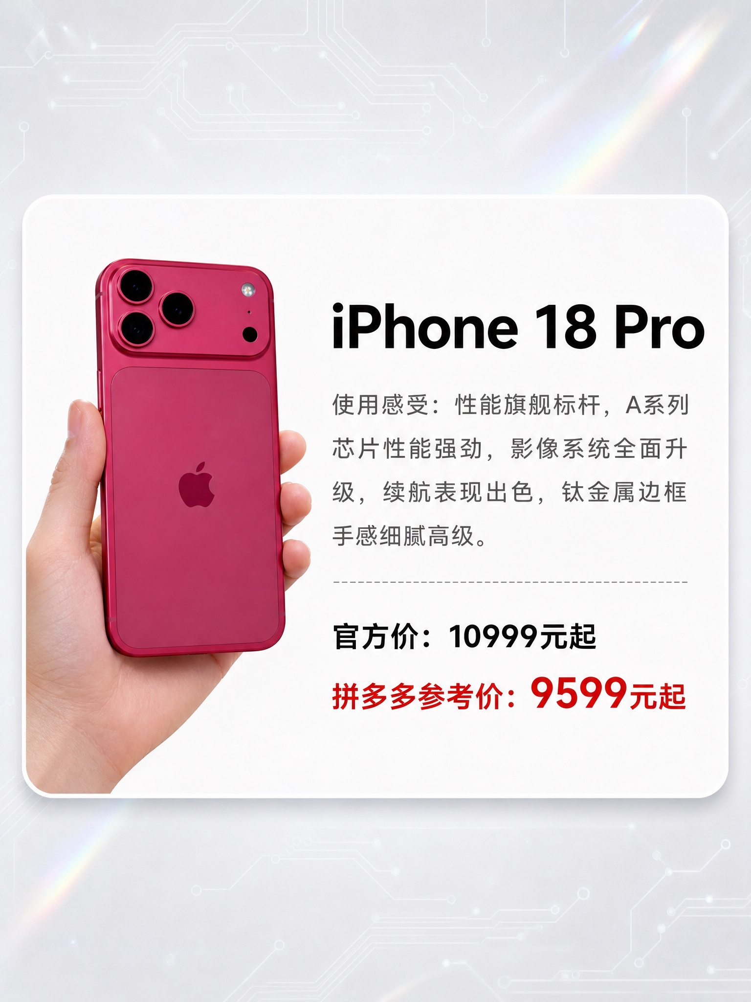 一张竖版3:4比例的iPhone手机测评海报，参考图2的版式骨… - 图片创意预览