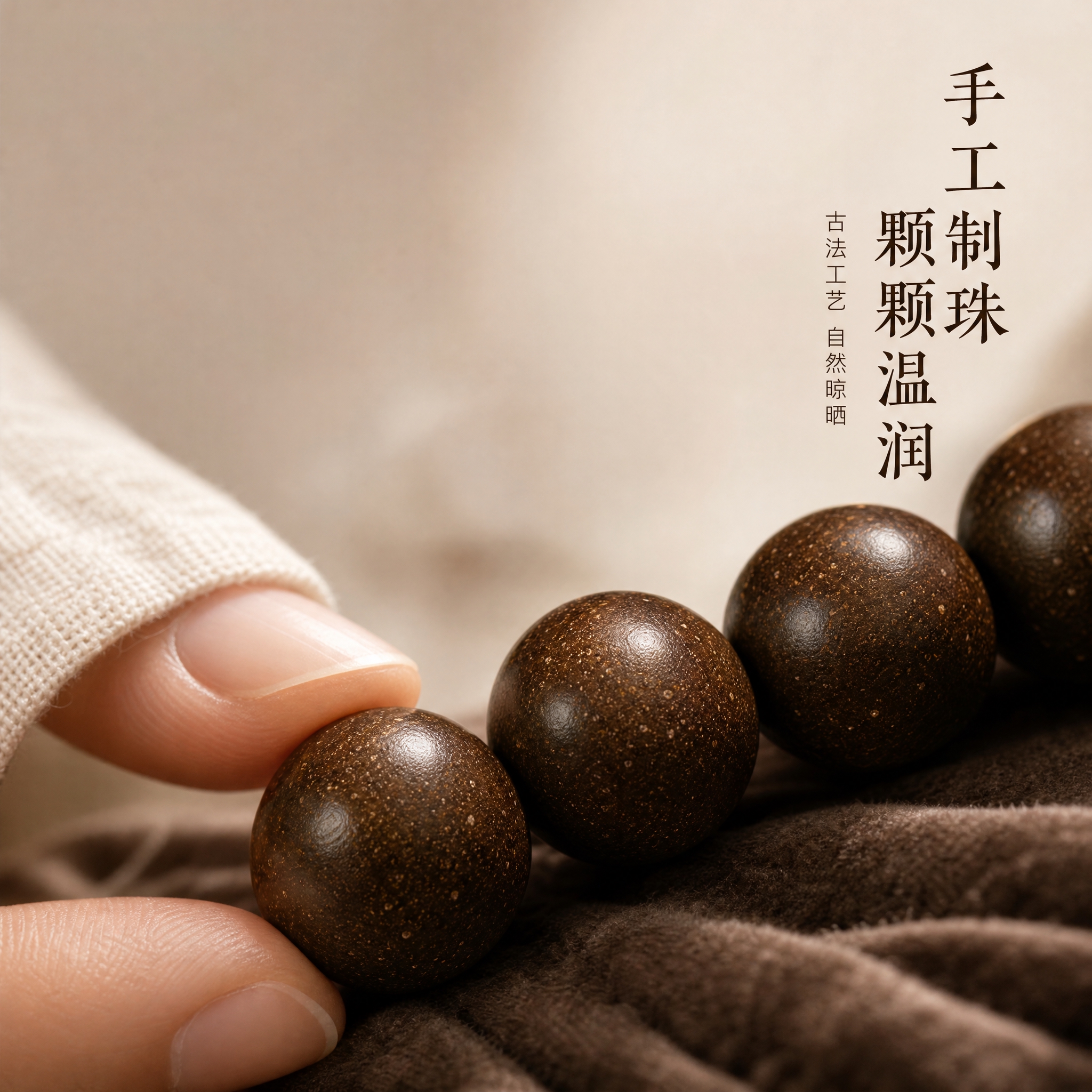 [主图-3] 主题：手工制珠工艺细节展示，突出合香珠的细腻肌理… - 图片创意预览