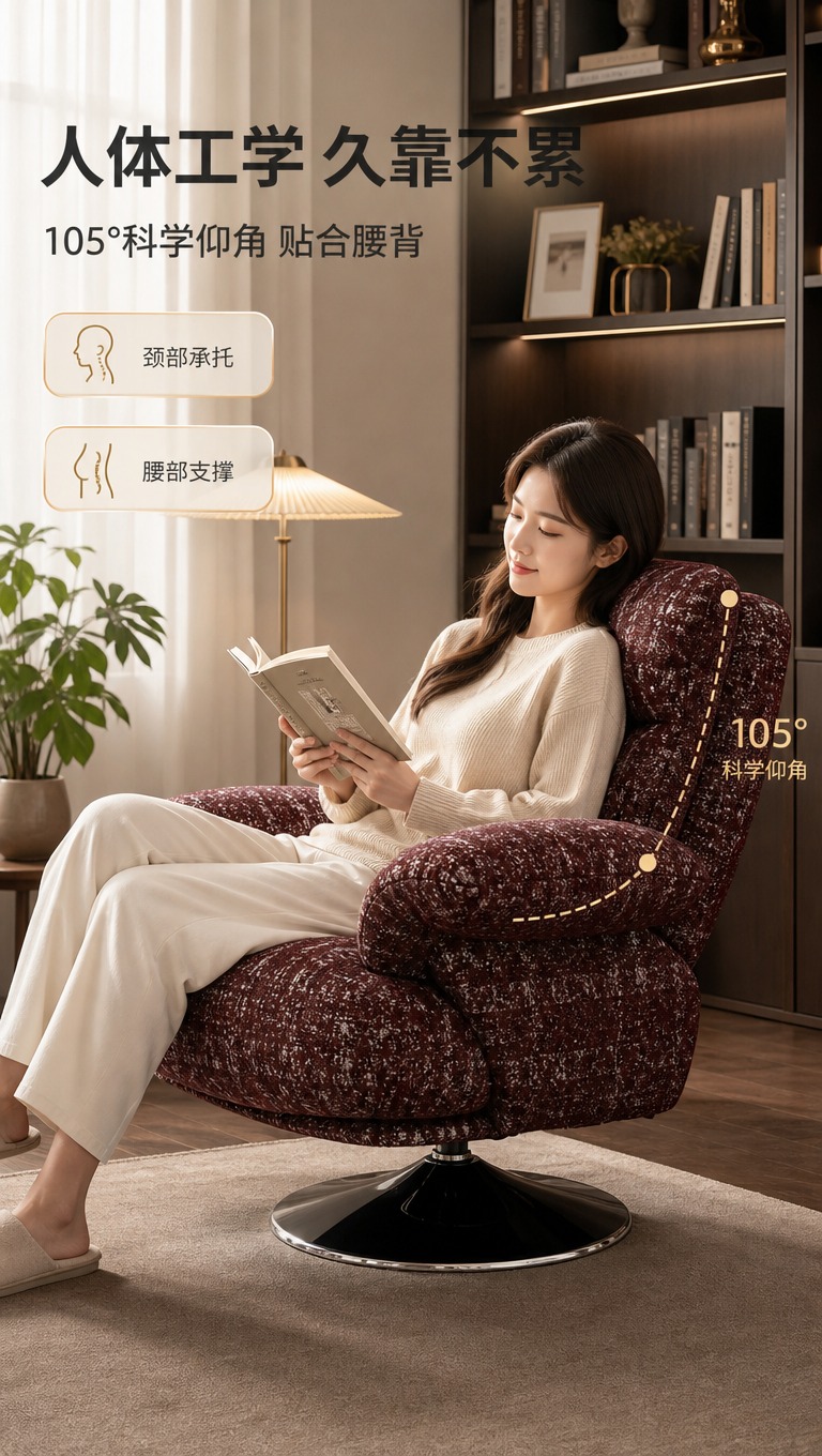 [商品] 使用【图1】酒红色提花布艺单人旋转沙发椅；保留整体结… - 图片创意预览
