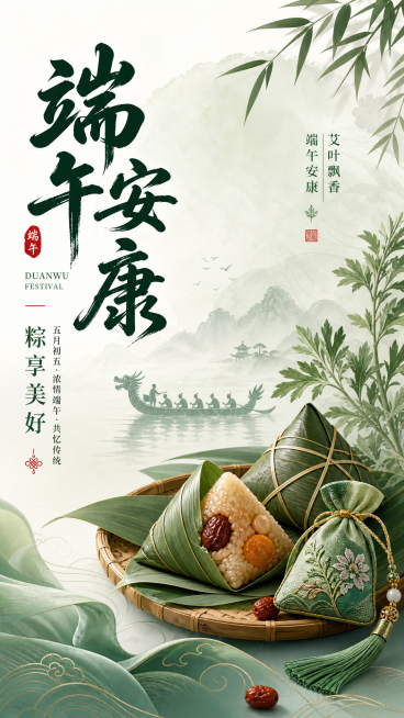 端午安康节日祝福清新中式感通用竖版海报预览效果
