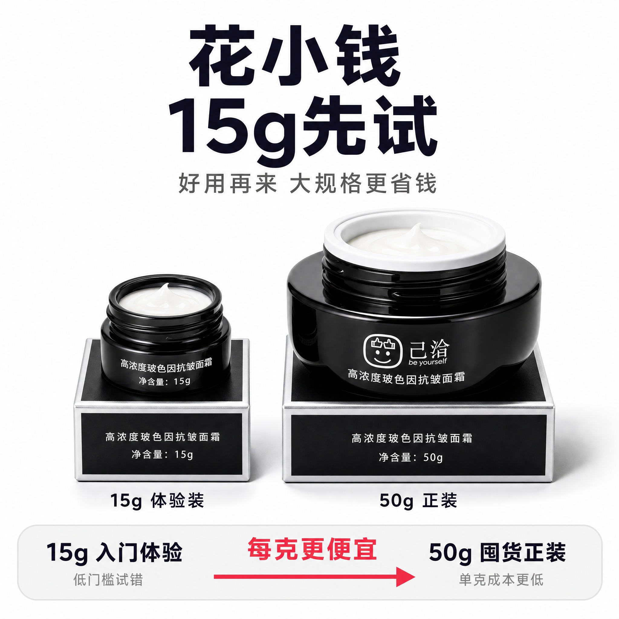 制作一张双规格试用引导型电商主图，1:1正方形，白底明亮风格。… - 图片创意预览