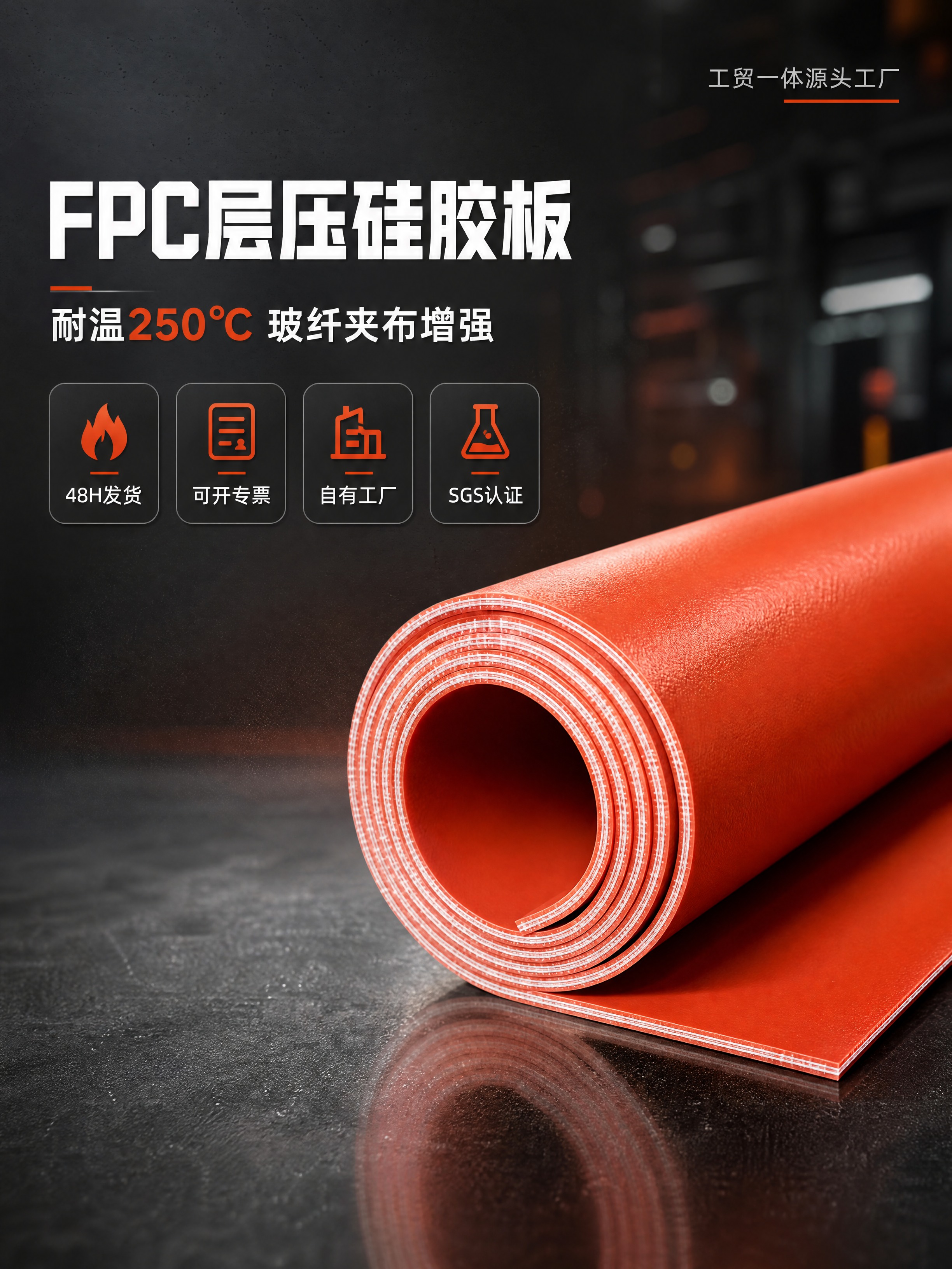 [商品] 使用【图1】橘红色FPC层压硅胶板卷装产品；保留卷装… - 图片创意预览