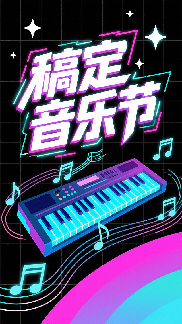 赛博朋克风音乐节海报，霓虹灯效与大字设计，未来感十足，酷炫潮流。